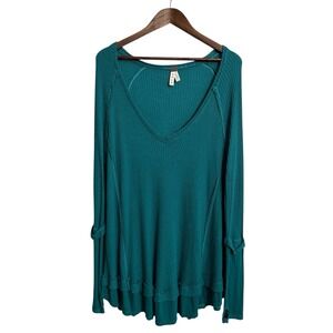 Free People We the Free Laguna Thermal top women's large green waffle knit boho